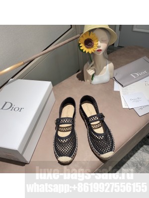 DIOR CARO ESPADRILLE BALLERINA FLAT Black Mesh Embroidery