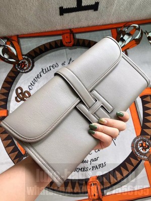 Hermes Jige Elan 29 Swift Clutch Bag pearl gray