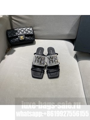 Alexander Wang 55mm Women's Julie Square Toe Rhinestone Logo High Heel Sandals