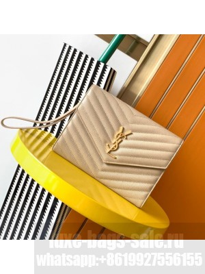 Yves Saint Laurent MONOGRAM CLUTCH IN QUILTED GRAIN DE POUDRE EMBOSSED LEATHER A617662 apricot