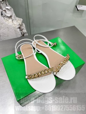 Bottega Veneta Dot Leather Chain Flats Sandals 2022 Collection White