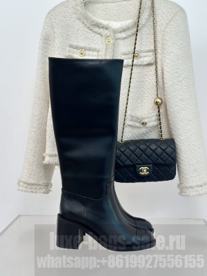 Chanel Calfskin Block Heel 7cm High Boots Black 2024 01
