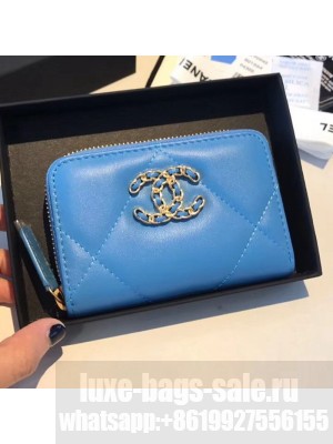 Chanel 19 Goatskin Zipped Coin Purse AP0949 Blue 2019 Collection