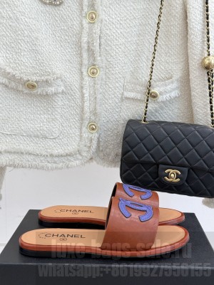 Chanel Lambskin Slippers brown/purple 2025