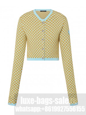 Louis Vuitton Women's Damier Knit Cropped Cardigan Yellow