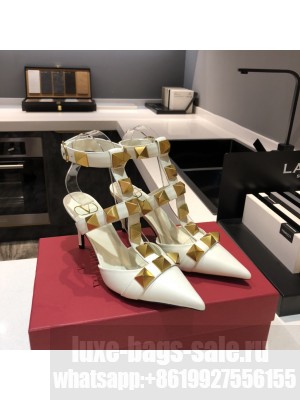 Valentino Garavani Roman Stud 80mm pump with straps embellished with maxi studs White 2021 Collection