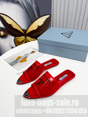 Prada TPU Flats Transparent Slides 2022 Collection Red