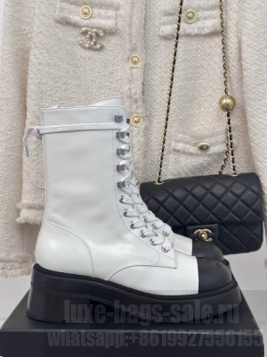 Chanel 5cm Lambskin Lace-up Boots White 2024