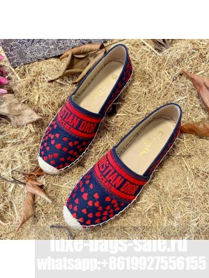 Dior Granville Espadrilles In Navy Blue and Red Hearts I Love Paris Embroidered Cotton 2021