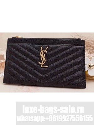 Saint Laurent Monogram Bill Pouch Bag in Grained Embossed Leather 504922 Black/Gold