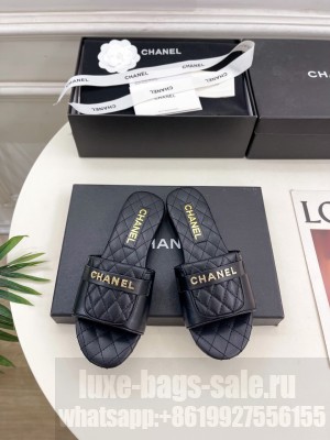 Chanel Quilting lambskin Logo slides black 2025