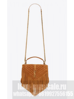 SAINT LAURENT COLLEGE MEDIUM CHAIN BAG IN LIGHT SUEDE WITH FRINGES 5317050 CINNAMON