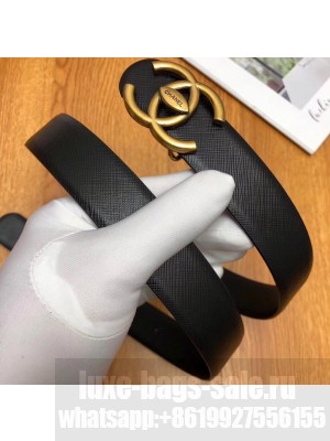 Chanel Width 3cm Logo Buckle Leather Belt Black