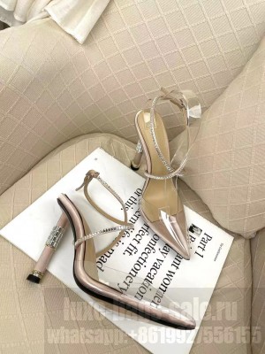 Alevi Milano ALICIA Satin & PVC sandals with heel and straps covered by crystal and accessories beige
