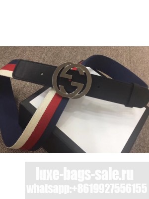 Gucci Width 4cm Sylvie Web and Leather Belt Black with Interlocking G Buckle