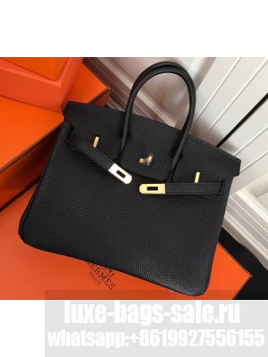 Hermes Birkin 25cm Bag Black/Fuchsia in Togo Leather With Gold Hardware