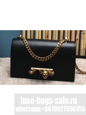 Alexander Mcqueen Jewelled Satchel Bag Smooth Calf Leather Black/Gold