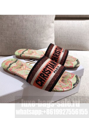 Dior Dway Embroidered Cotton Flat Slide Sandals Green/Pink Spring/Summer 2021 Collection