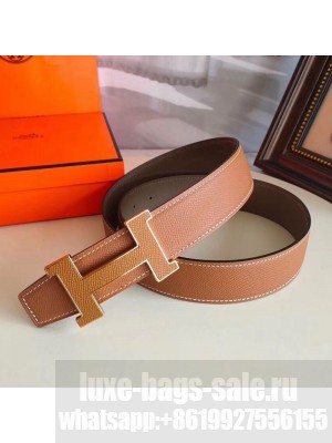 Hermes Oscar Reversible Calfskin Belt 38mm with H Buckle Brown 2019 Collection
