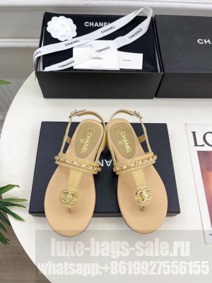 Chanel Flat  Thong with Chain Sandals Beige 2025 
