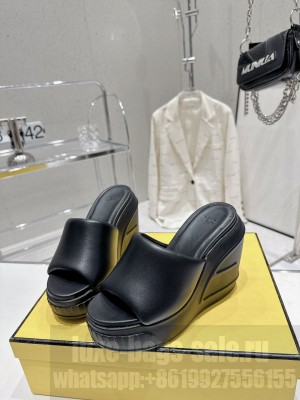 Fendi Fashion Show 14cm Heel First Wedge Slide Sandal Black