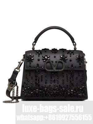 Valentino Garavani Vsling Mini Embroidered Handbag Black