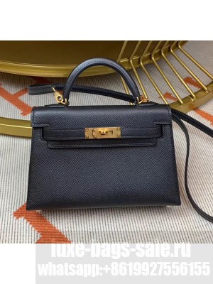 Hermes Mini Kelly II Handbag in Original Epsom Leather Black (Half Handmade) Collection
