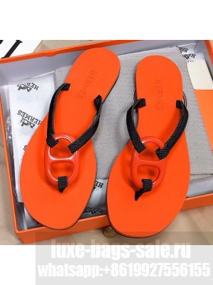 Hermes Kala Nera Chaine D'ancre Flip Flops Thongs Sandals Orange