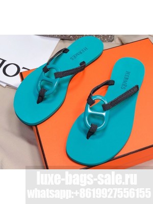 Hermes Kala Nera Chaine D'ancre Flip Flops Thongs Sandals Cyan