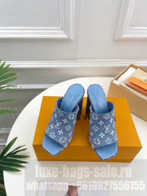Louis Vuitton Silhouette Slide Sandals 10cm in Leather and Monogram Denim Mule 2023 Sky Blue