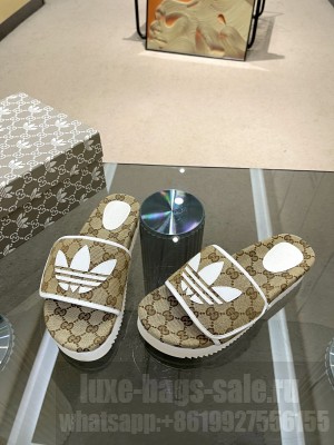 Adidas x Gucci women's platform GG cotton sponge sandal 2022 Collection 013