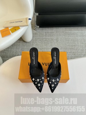 Louis Vuitton Blooming Slide 5.5/7.5cm in Satin and Strass Black Mule