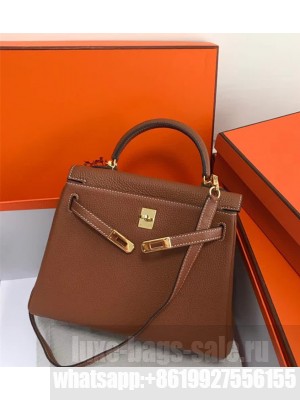 Hermes Kelly 25 Bag in Calf Leather with Gold Hardware Caramel Brown