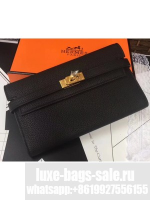 Hermes Kelly Handmade Wallet in Clemence Leather Black