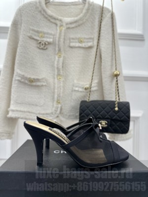 Chanel Peep toe Heel 8cm Mesh Mule Black