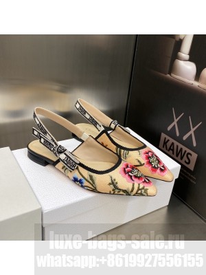Dior J'Adior Slingback Ballerina Flat in White Multicolor Cotton Embroidered with Petites Fleurs Motif 2023 Collection