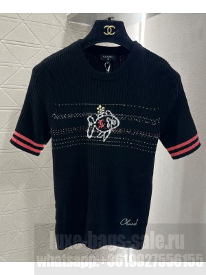 Chanel Women's Knitted Short Sleeves Black