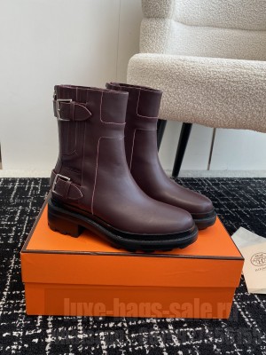 Hermes 45mm ankle boot in calfskin burgundy