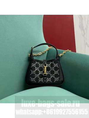 Gucci JACKIE 1961 CRYSTAL GG MINI SHOULDER BAG 675799 black&white