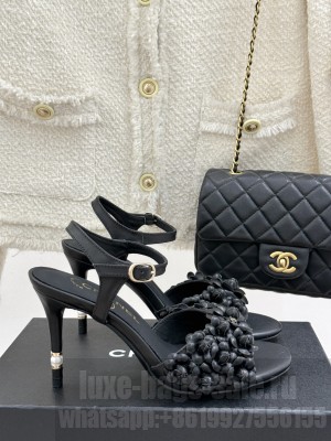 Chanel Lambskin Heel slingbacks Sandal 8cm with Camellia Bloom Black 2025