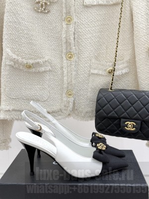 Chanel Camellia Bowknot Slingback Sandals White 2025 