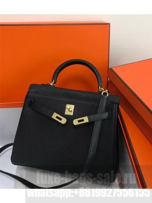 Hermes Kelly 25 Bag in Calf Leather with Gold Hardware Black