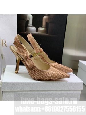 Dior J'Adior Slingback Pumps 9.5cm in Pink Cotton Embroidered with Crystal 2022 Collection