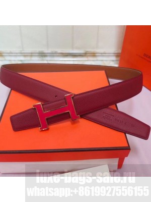 Hermes Leather Reversible Belt 32mm with H Buckle Burberrygundy/Gold 2019  Collection