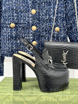 Gucci 5cm Platform 13.5cm Heel Slingback Pumps with Horsebit 06