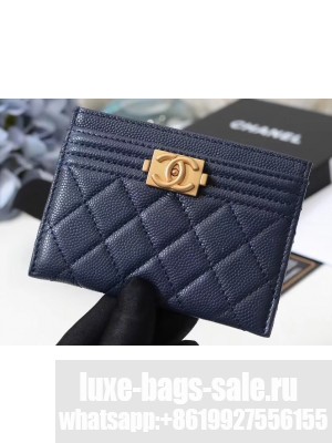 Chanel Caviar Leather Boy Card Holder A84431 Navy Blue