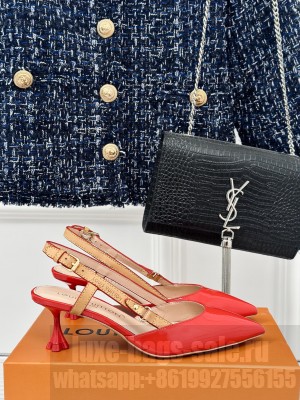 Louis Vuitton Blossom Patent Leather Slingback Pump Red