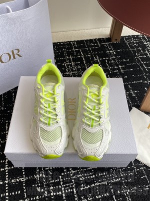 Miss Dior — Dior Chrono Sneaker White and Lime Green Mesh with Leather-Effect Panels