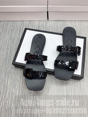 Gucci Women's rubber slide sandal Black 2021 Collection 