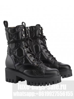 Gucci Women's GG Matelasse Lace-up Boot 718386 Black